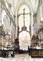 Interior of the church of the Virgin Mary in Krakow, a 19th-century illustration