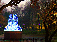 the winter fountain fountain of light in Krakow's Planty garden