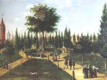 Planty gardens in Krakow, a 19th-century illustration